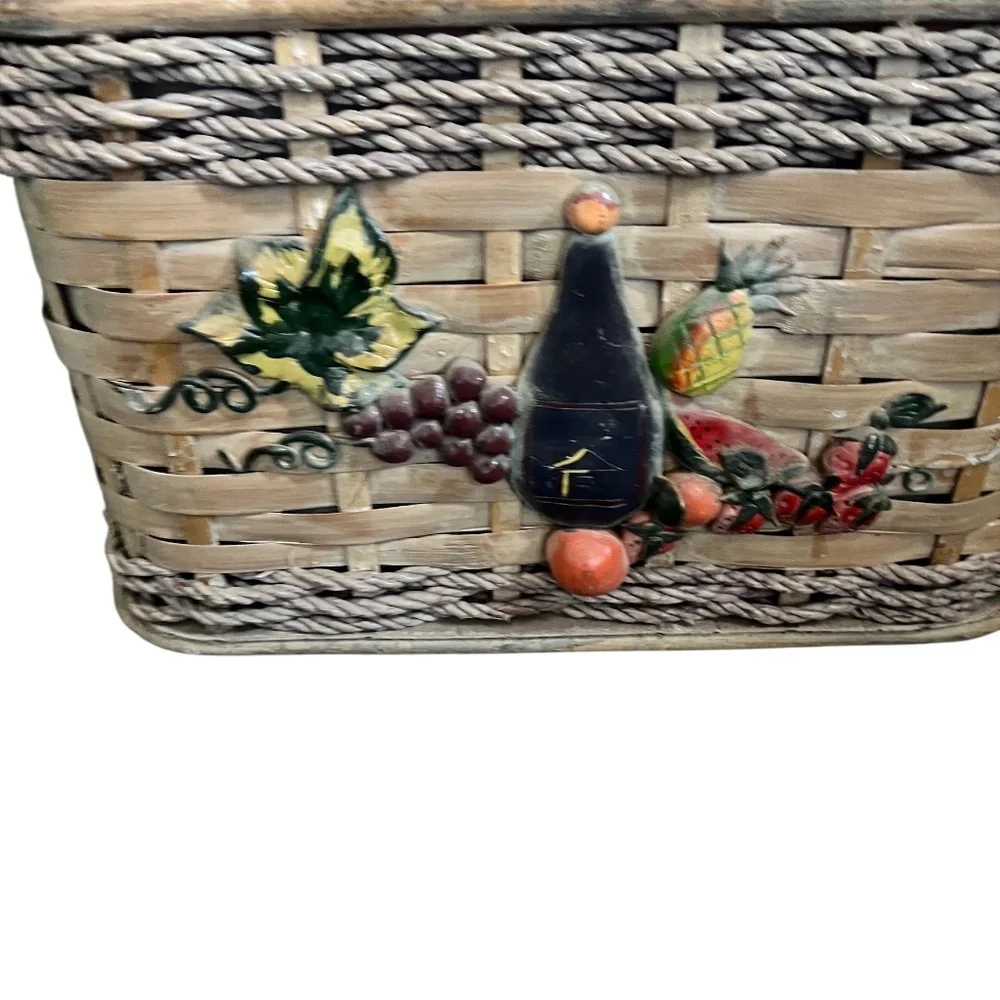 Vintage Large Pastel Rattan Picnic Basket with handles & food blanket